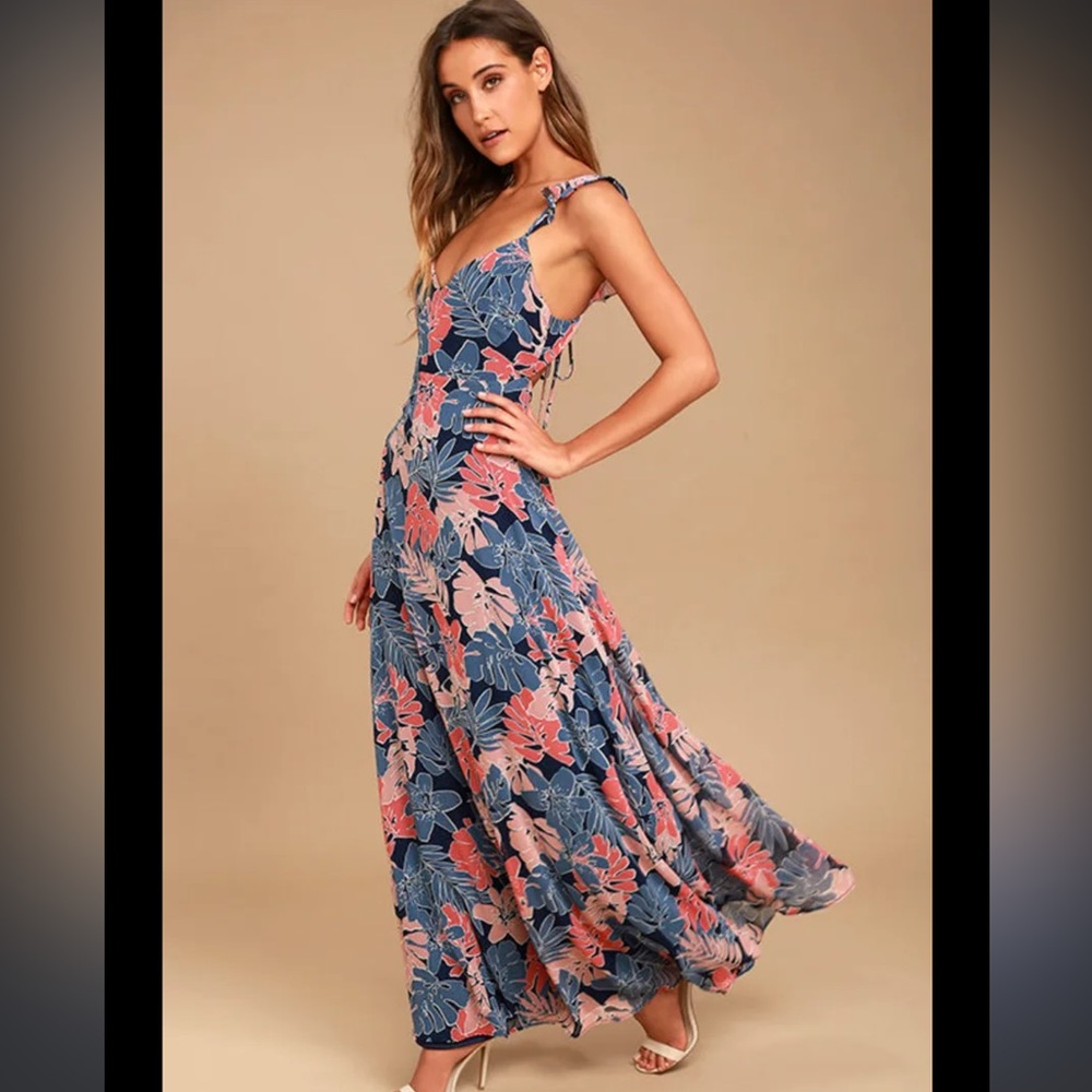 Lulus‎ Fragrant Blooms Navy Blue floral Print Maxi Dress Small Wedding Guest - Picture 2 of 7